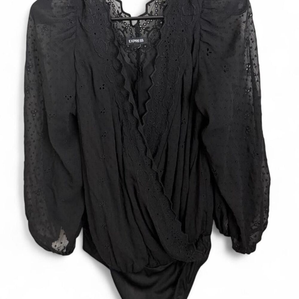 Express Women's Black Lace Eyelet Blouse Size L
